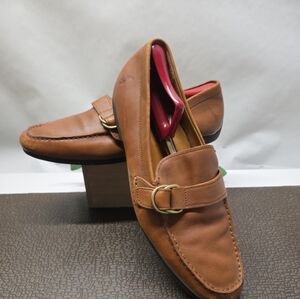 Polo by Ralph Lauren Men's Cognac Leather Slip-On Loafers with Buckle
